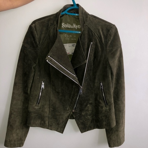 Soia and Kyo suede jacket in olive green. New - Picture 1 of 4